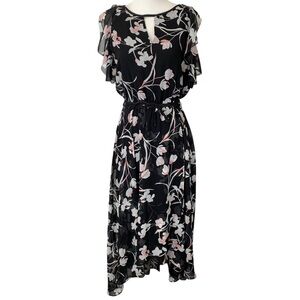 White House Black Market Dress Womens 2P Petite Black White Floral Flowy Wedding